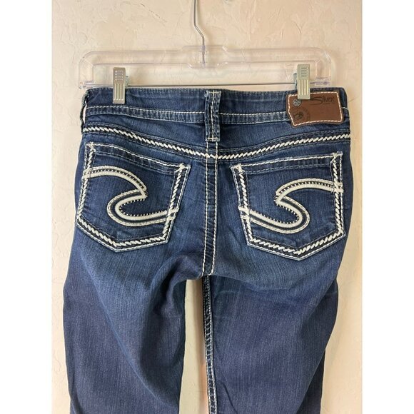 Women Silver Frances Jean Y2K 90s Dark Wash White Stitching Sz W28/L33 - Picture 4 of 8